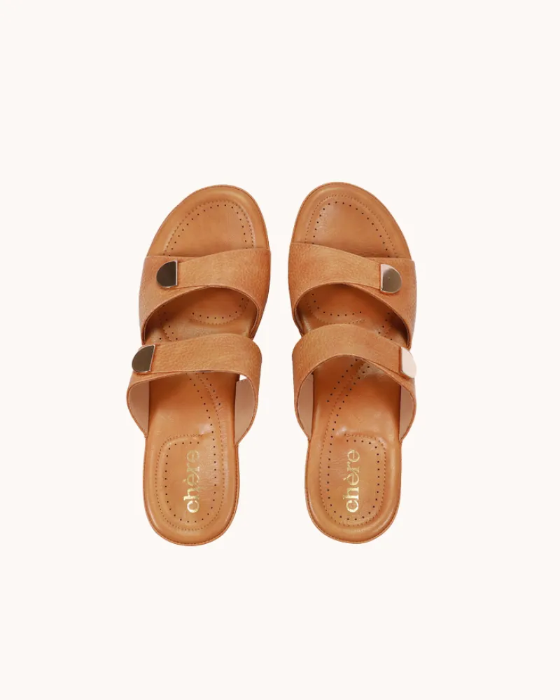 Tan Double Buckled Strap Sandals for Women