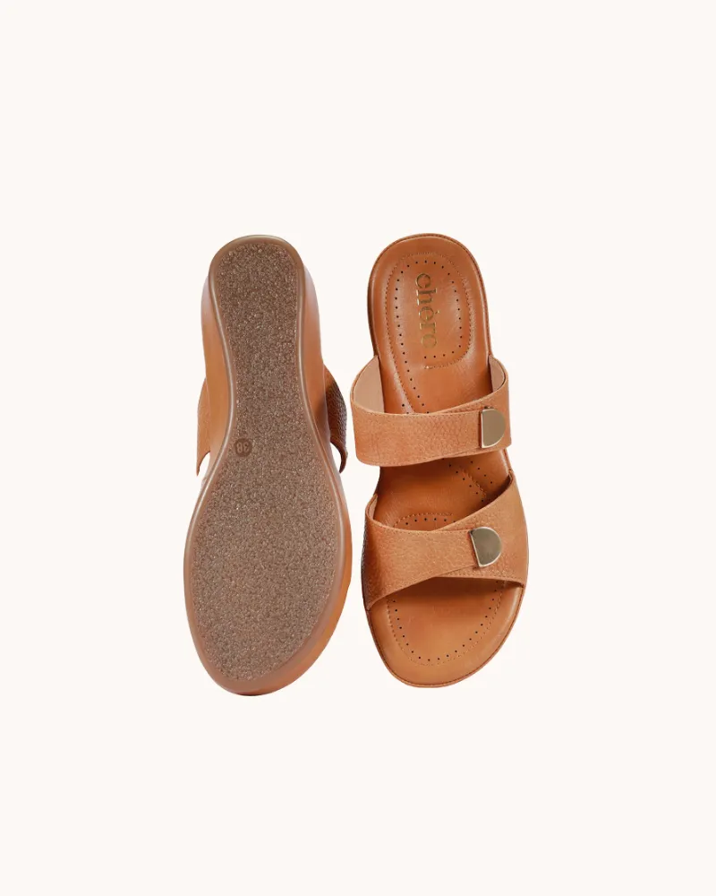 Tan Double Buckled Strap Sandals for Women