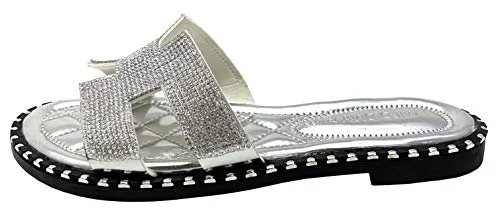 TIA-02 WOMEN'S OPEN TOE FASHION FLAT SANDALS RHINESTONE SLIP-ON FLIP FLOP