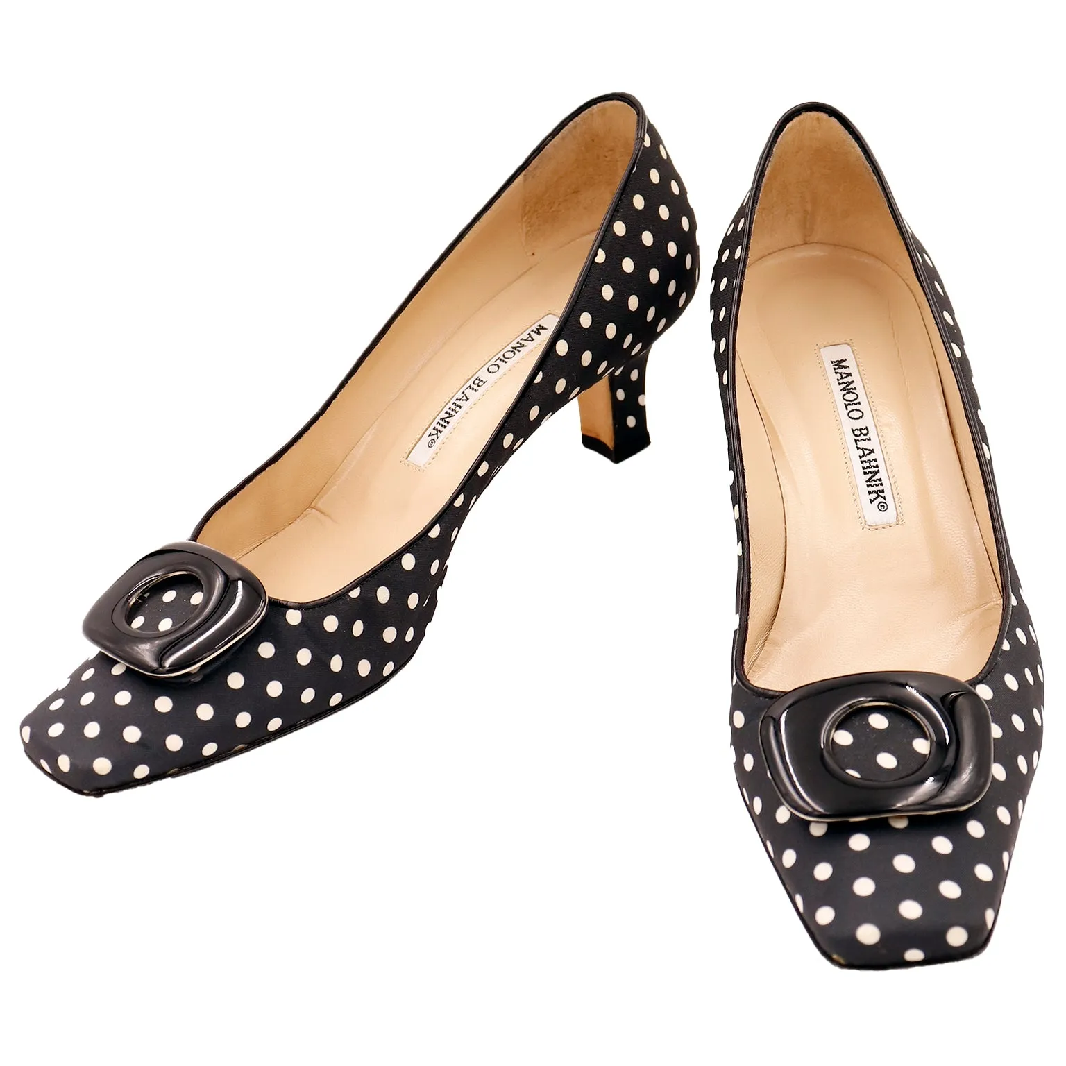 Vintage Manolo Blahnik B&W Polka Dot Low Heel Shoes