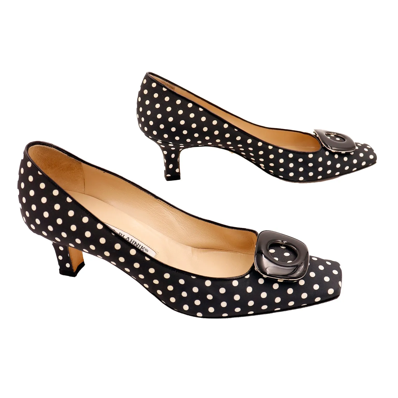 Vintage Manolo Blahnik B&W Polka Dot Low Heel Shoes