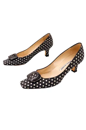 Vintage Manolo Blahnik B&W Polka Dot Low Heel Shoes