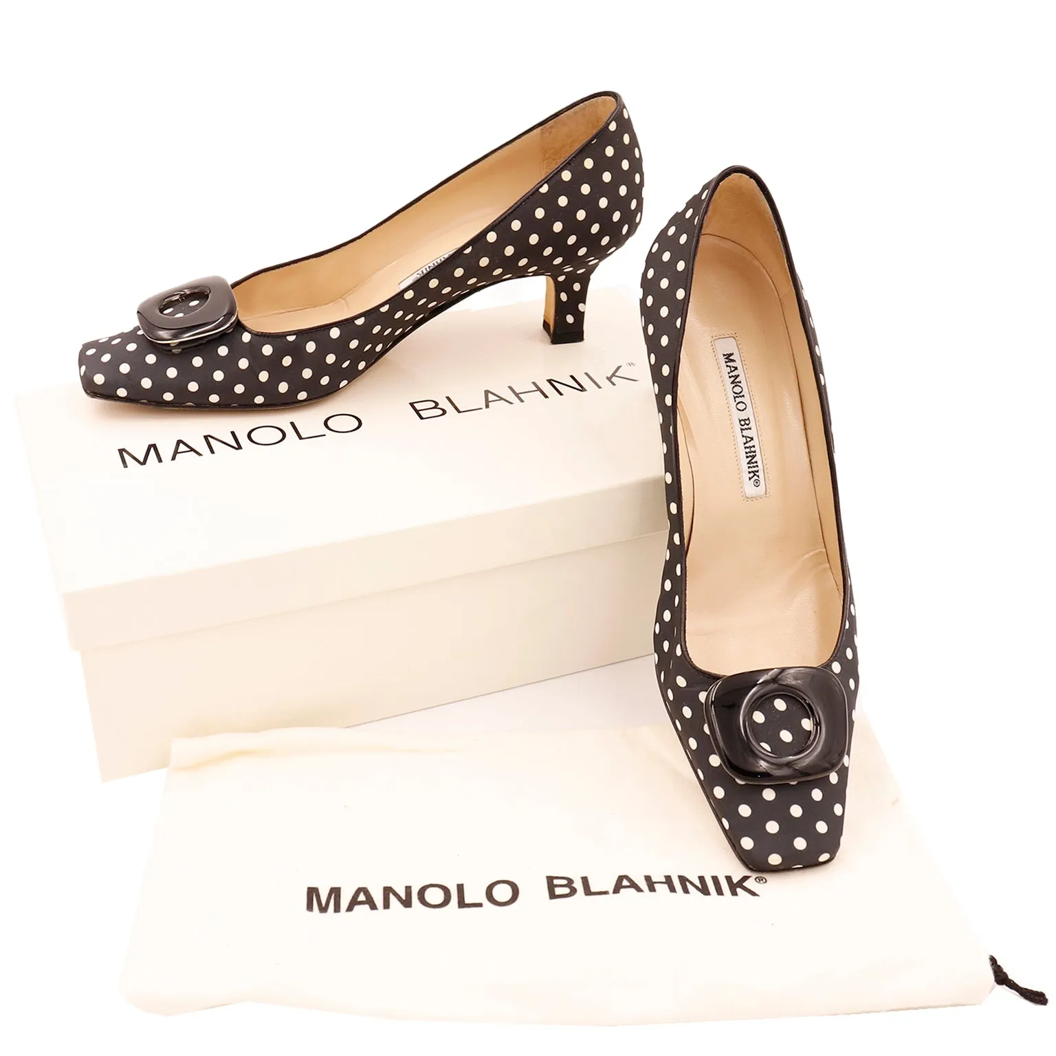 Vintage Manolo Blahnik B&W Polka Dot Low Heel Shoes