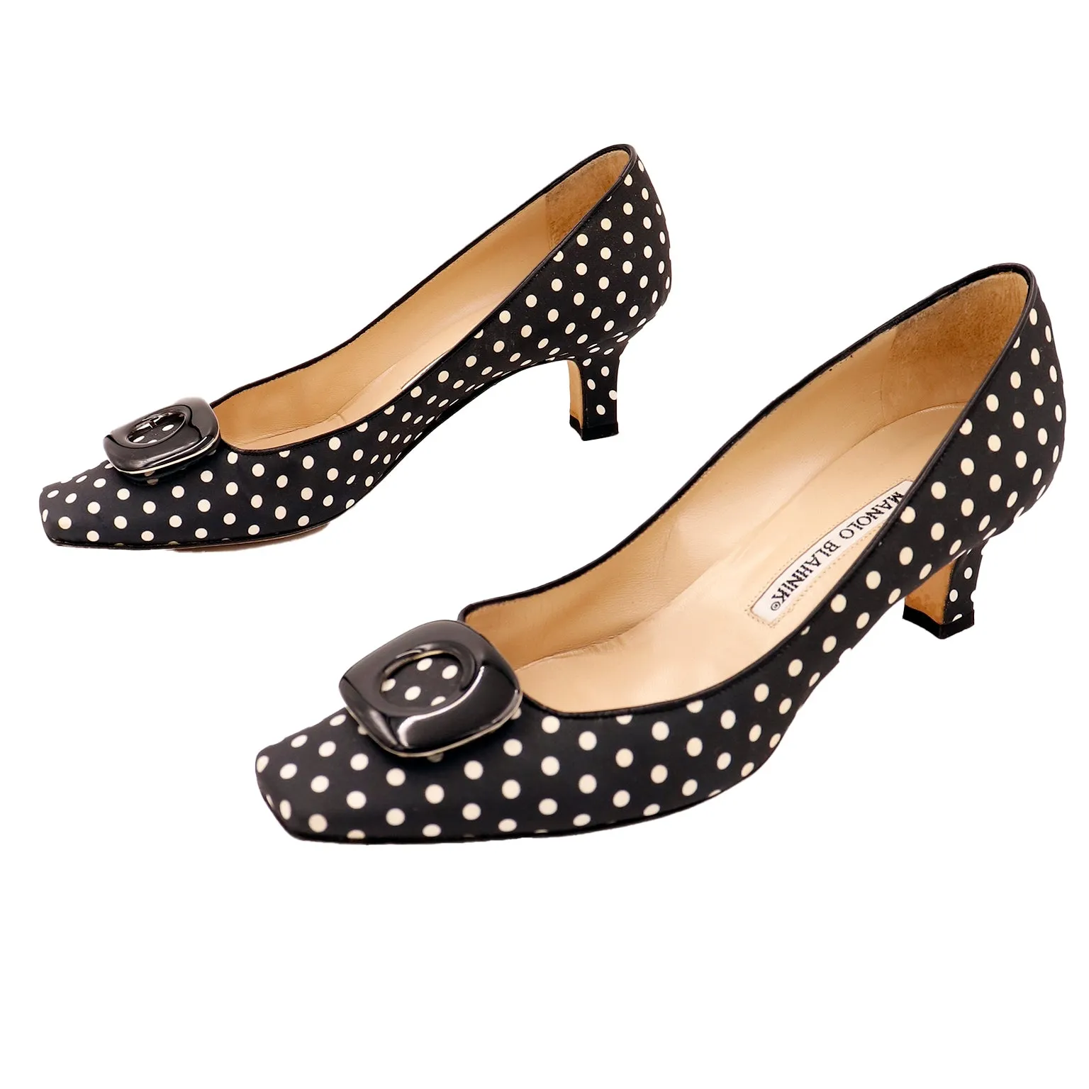 Vintage Manolo Blahnik B&W Polka Dot Low Heel Shoes