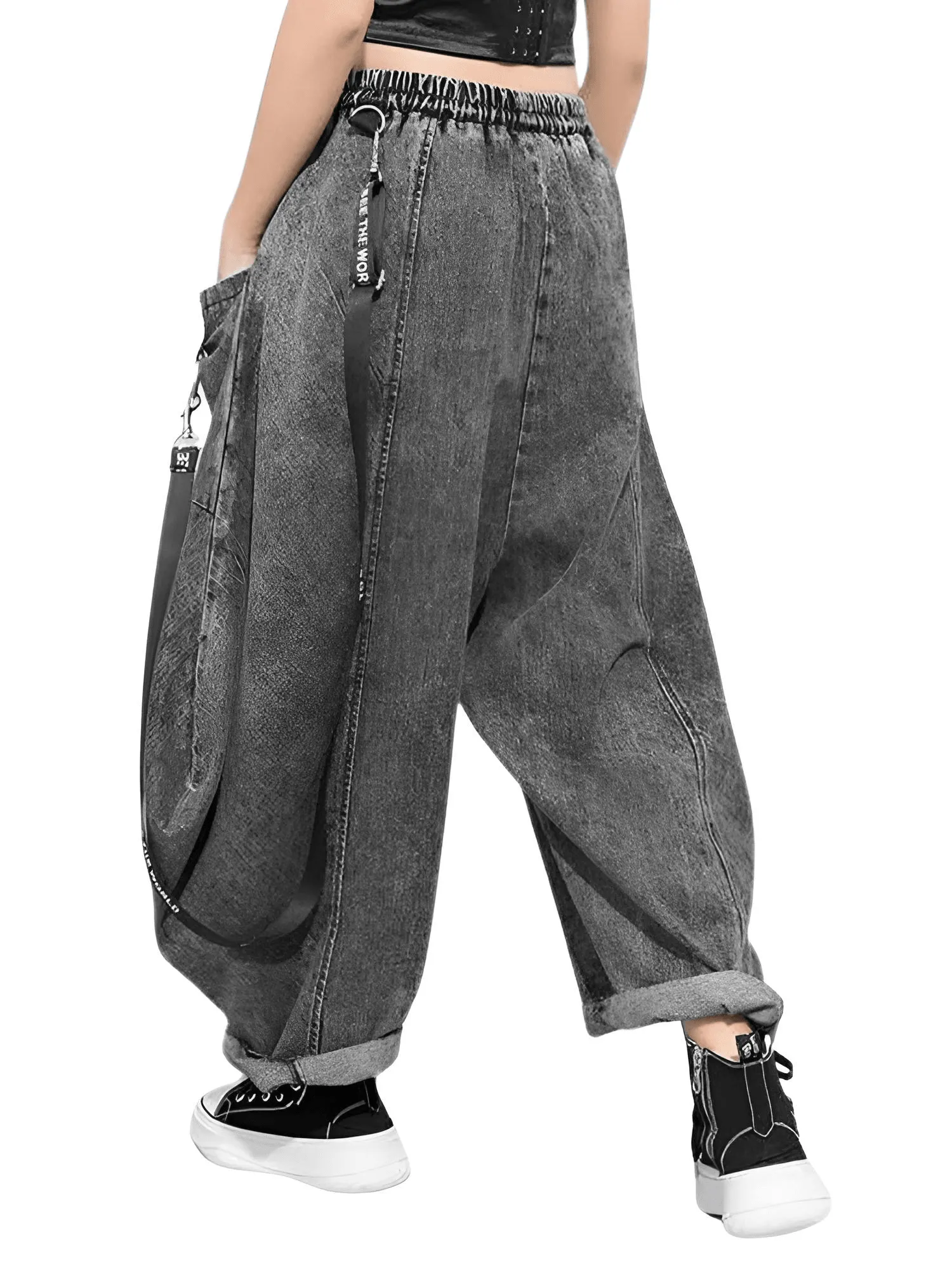 Wide Leg Black Jeans  Big Size Ribbon Stitch New High Waist Loose Women Trousers Fashion Spring Autumn