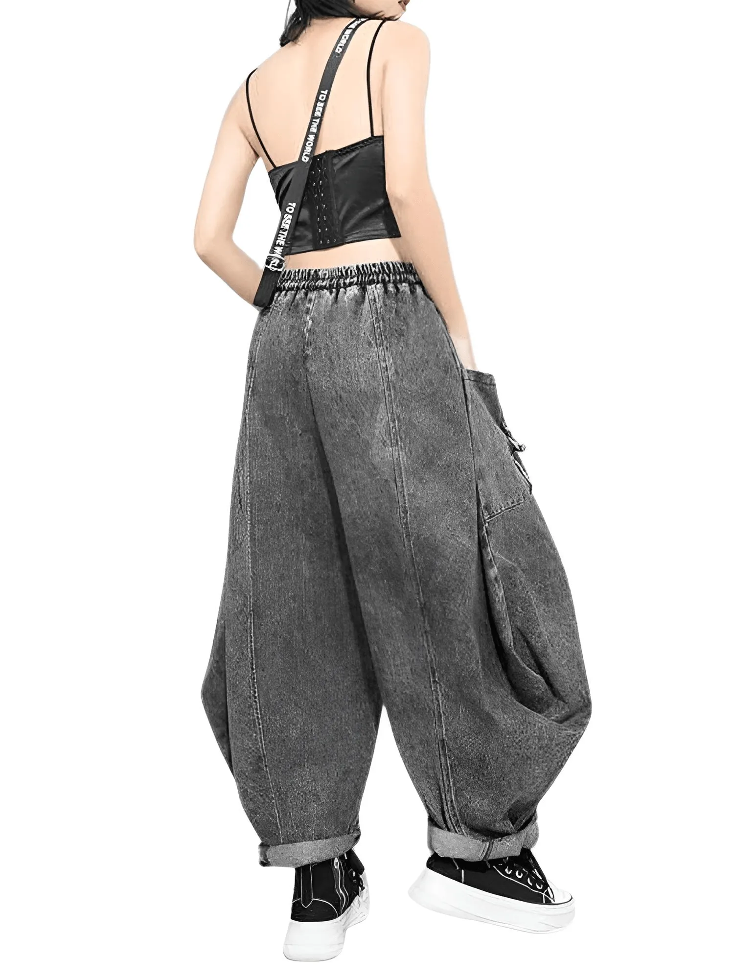 Wide Leg Black Jeans  Big Size Ribbon Stitch New High Waist Loose Women Trousers Fashion Spring Autumn