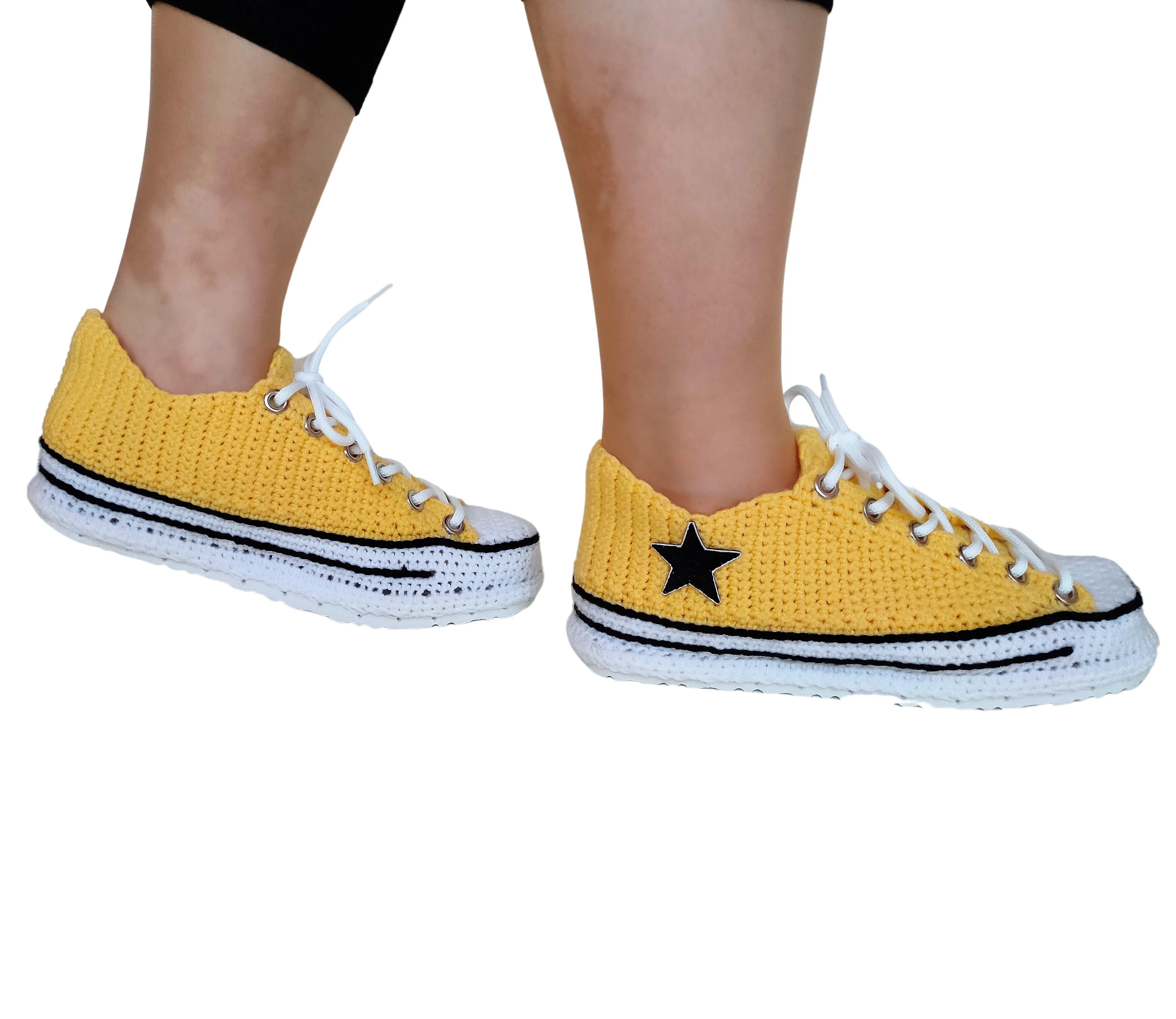 Yellow Converse Low Top Embroidery Custom Sneakers Slippers Plush