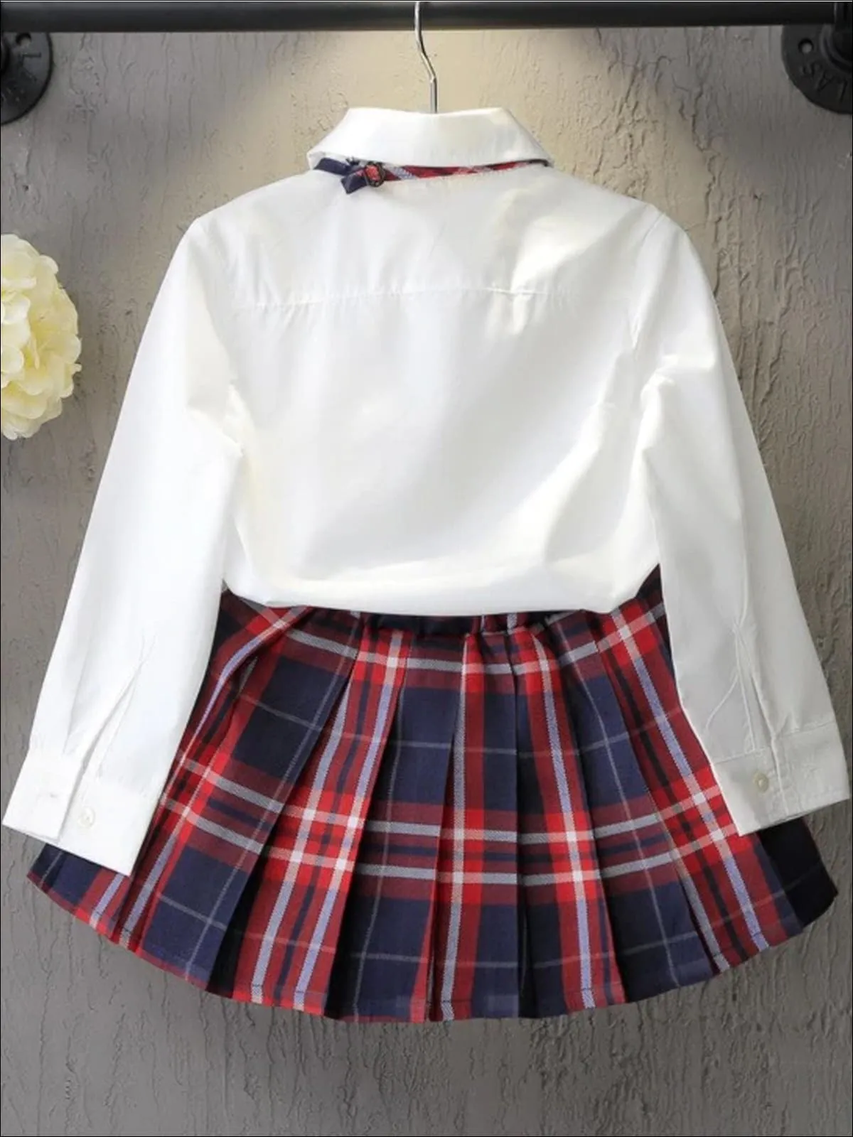 Young Scholar Blouse, Bow Tie, and Plaid Skirt Set