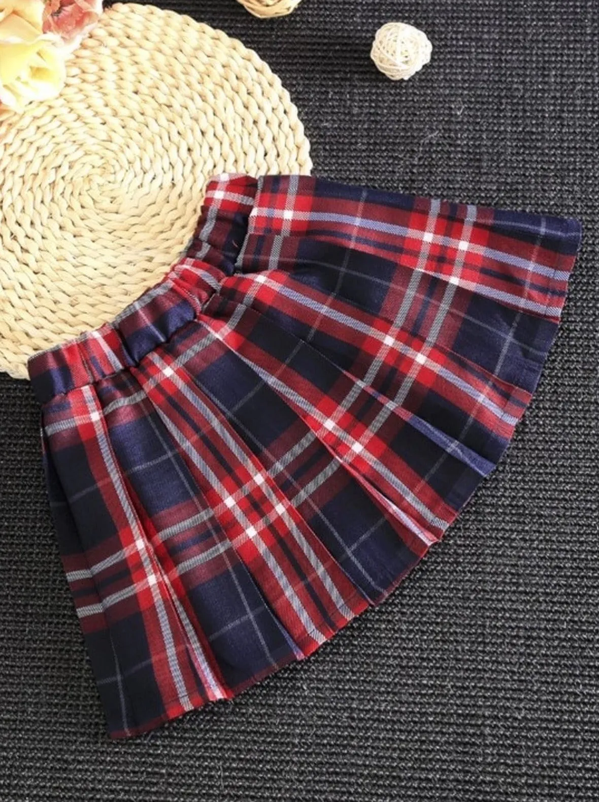 Young Scholar Blouse, Bow Tie, and Plaid Skirt Set