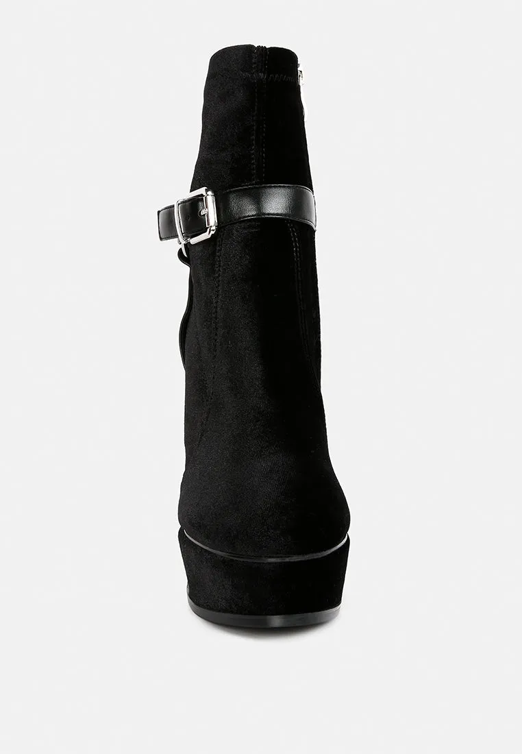 ZEPPELIN Black High Platform Velvet Ankle Boots