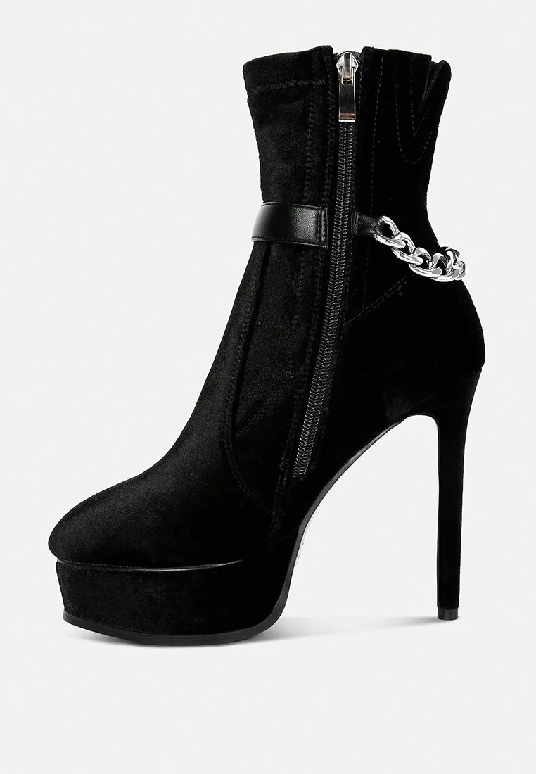 ZEPPELIN Black High Platform Velvet Ankle Boots