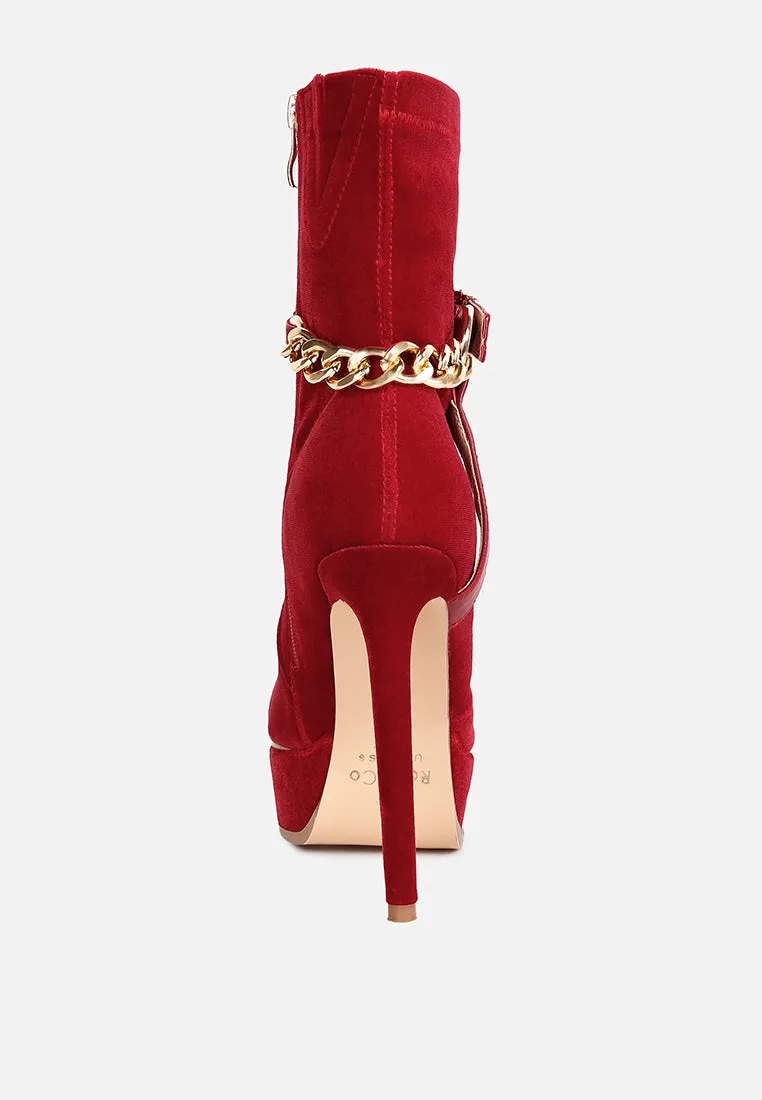 ZEPPELIN Red High Platform Velvet Ankle Boots